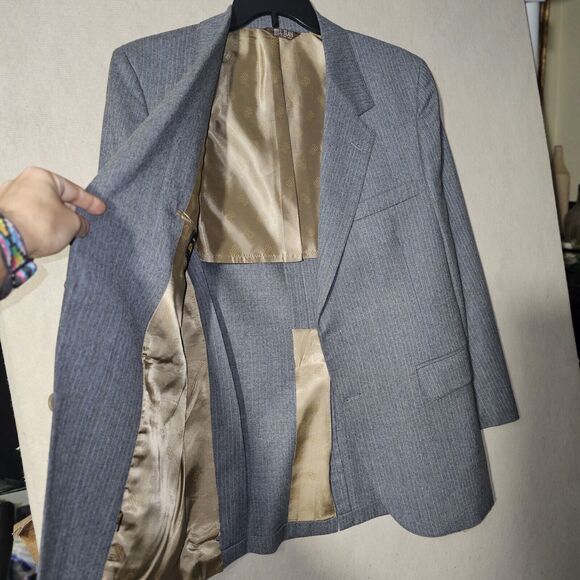 Bill Blass Pure Wool Blazer Mens Size 40R Gray With Pastel Pinstripes Small FLAW - Picture 12 of 16